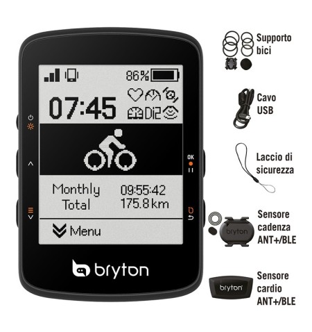 GPS BRYTON RIDER 460D CON SENSORE DI CADENZA E FASCIA CARDIO HRM